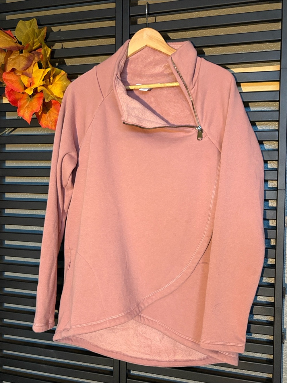 Athleta Cozy Karma Dusty Rose Asymmetrical Zip Pullover